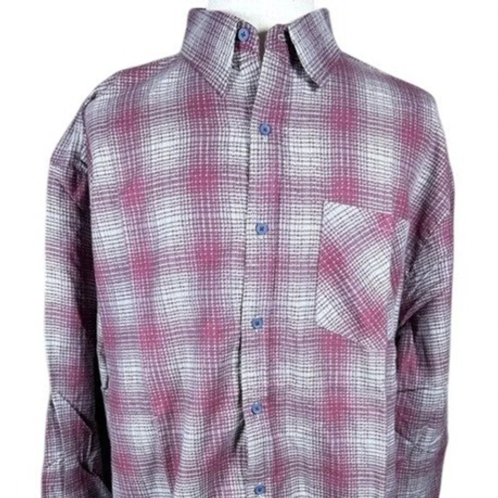 Northwest Blue Mens XL Burgundy‎ Grey Plaid Cotton Button Down Shirt M-40077